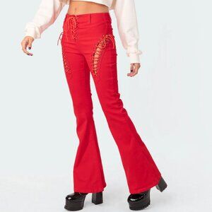 Edikted Engine Red Flared Jeans